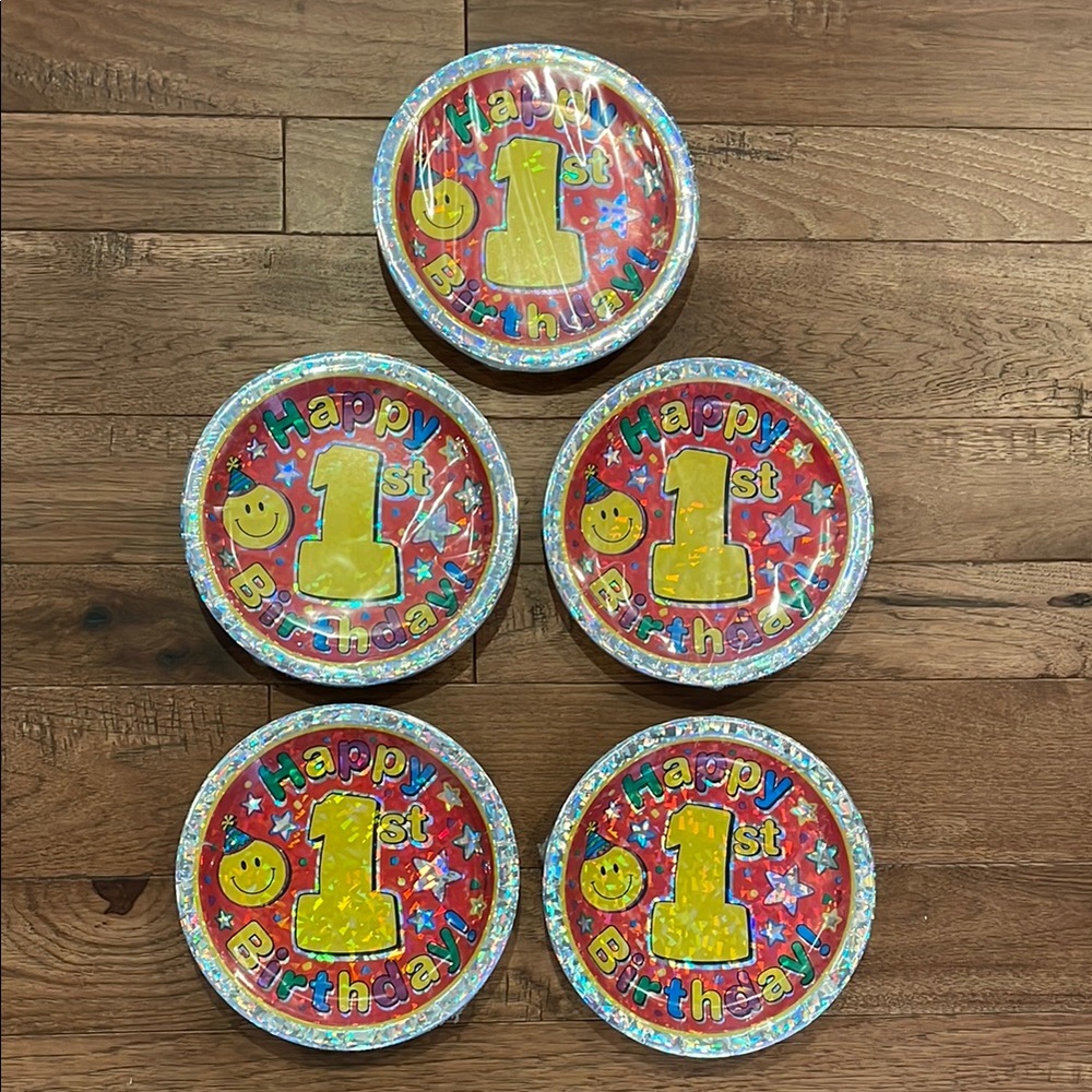 1st Birthday Plates - Smile You’re One Prism Plates - 5 Packs by Paper Art